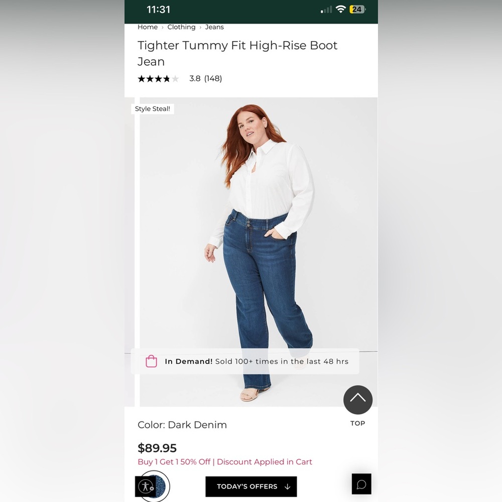 Lane Bryant boot cut size 18 tummy tighters